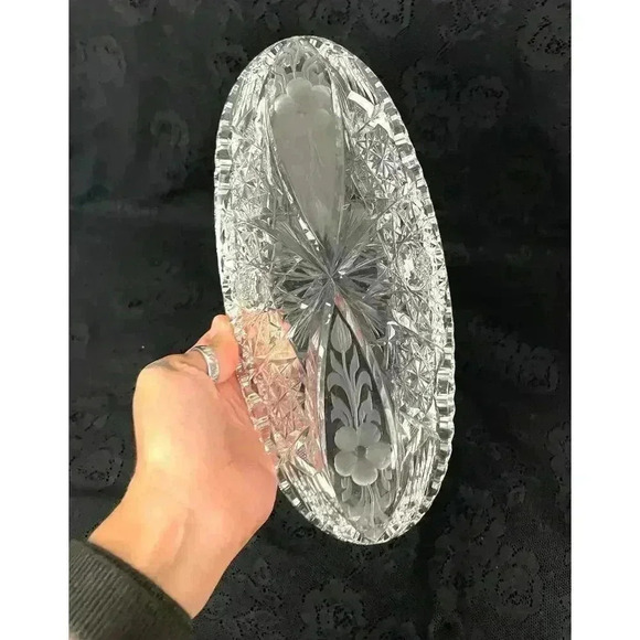 VTG American Brilliant Clear Cut Glass Oblong Relish Tray Celery Bowl 11" HEAVY - Picture 14 of 16